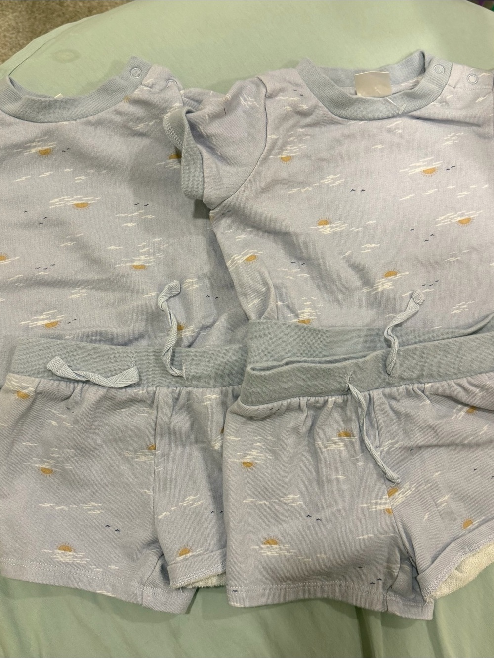 Nordstrom Light Blue Baby Pajama Set with Subtle Sunrise Motif